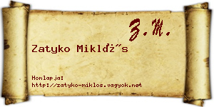 Zatyko Miklós névjegykártya